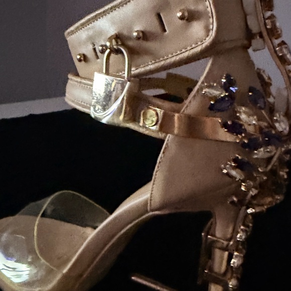 Dsquared2 Blue Crystal Stoned Heels with Metal Lock Embellish on Ankle Strap - Picture 13 of 16